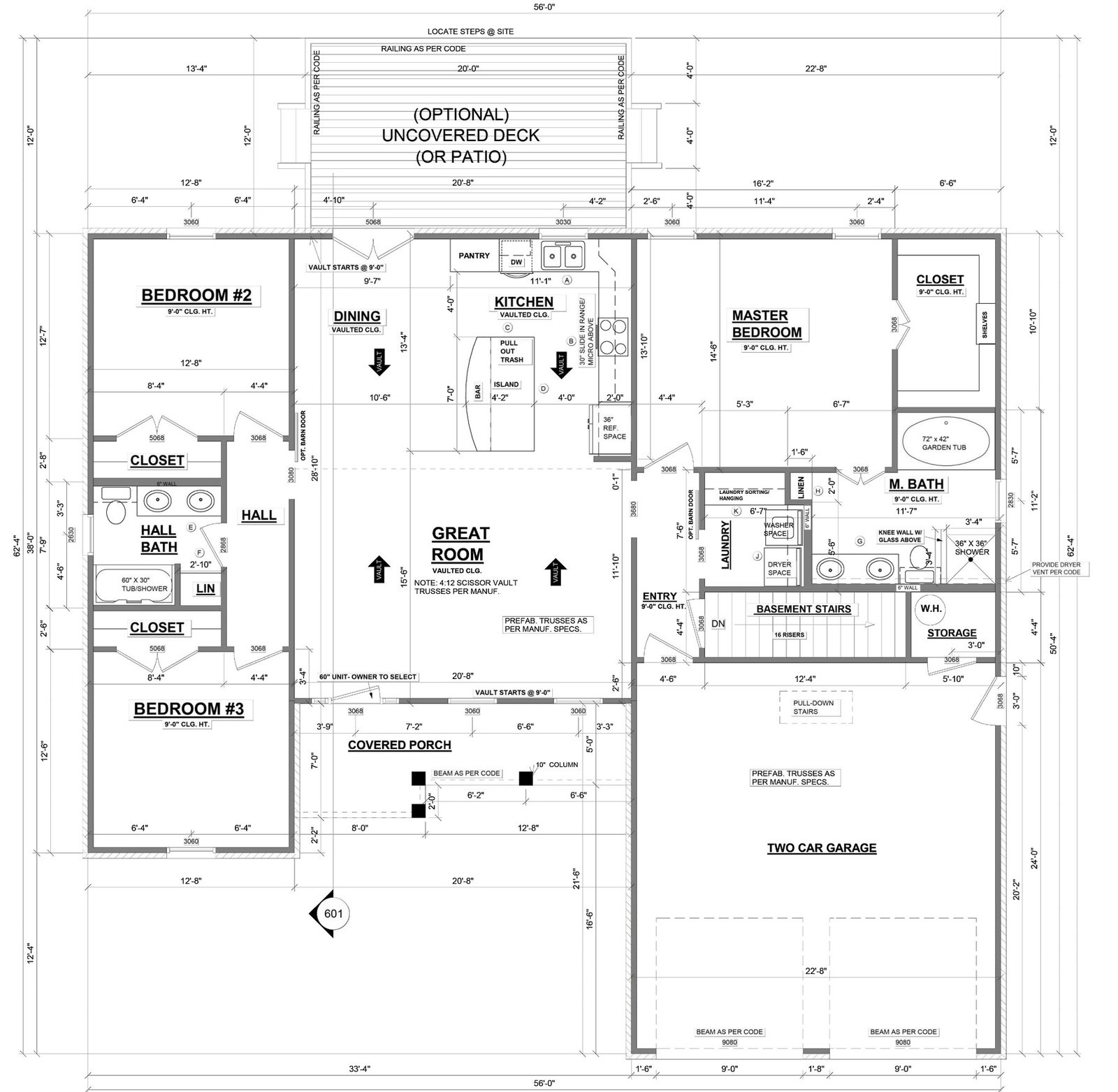 Permit floor plan of the three-bedroom Manteno ranch home